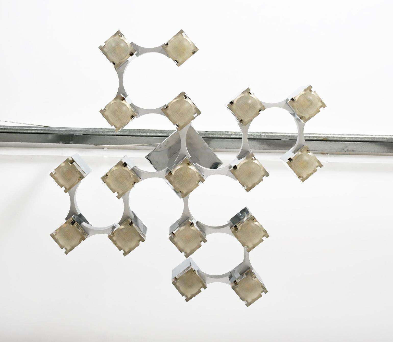 Large Gaetano Sciolari "Cubic" Chandelier Flush Mounth photo vinterior