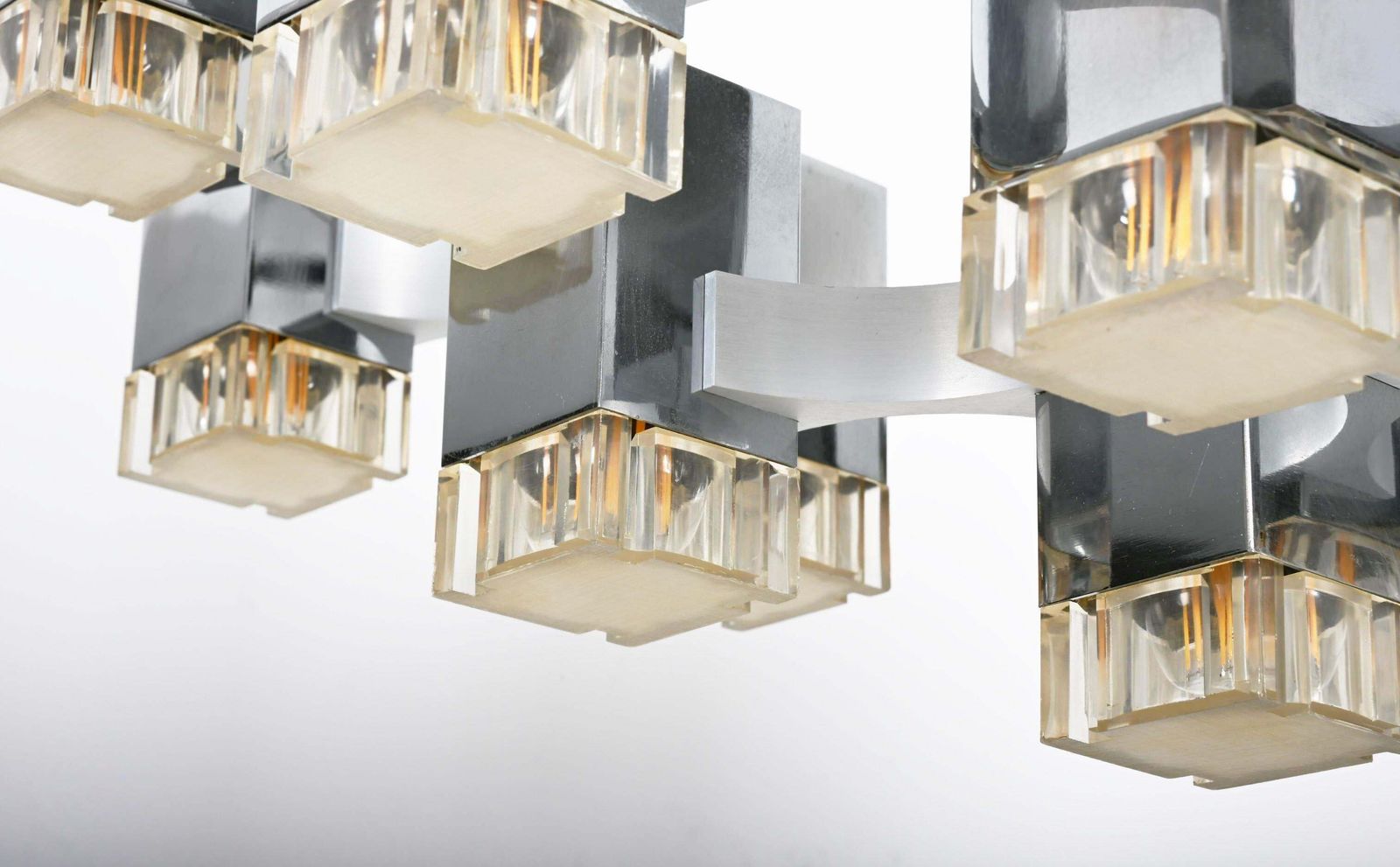 Large Gaetano Sciolari "Cubic" Chandelier Flush Mounth photo vintage