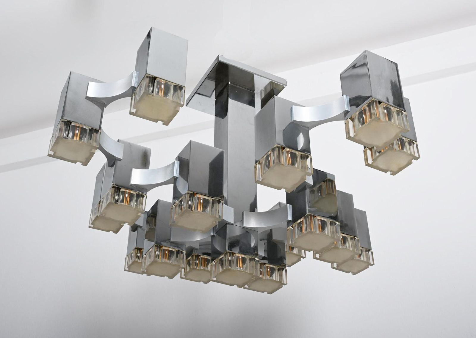 Lighting Large Gaetano Sciolari "Cubic" Chandelier Flush Mounth photo
