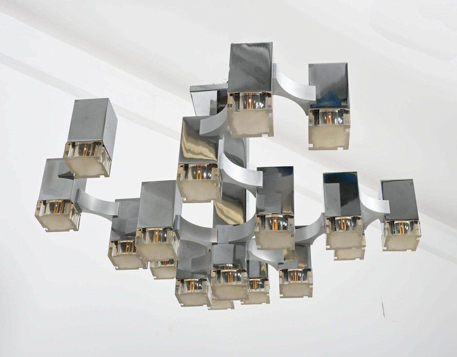 photo buy Large Gaetano Sciolari "Cubic" Chandelier Flush Mounth
