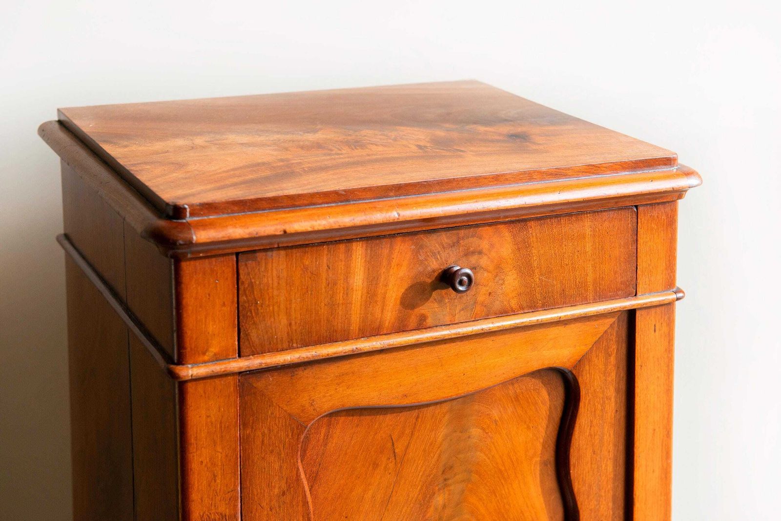 Antique Walnut Side Cabinet, 19th Century Wooden Chest With Drawer, Classic Victorian Bedside Table photo for sale