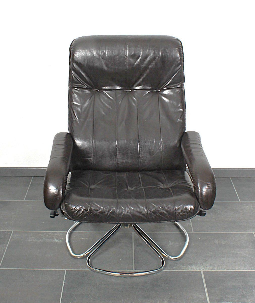 Set Of Lounge Chair And Ottoman In Dark Brown Leather, From Unico 1970s, Set Of 2 photo Furniture