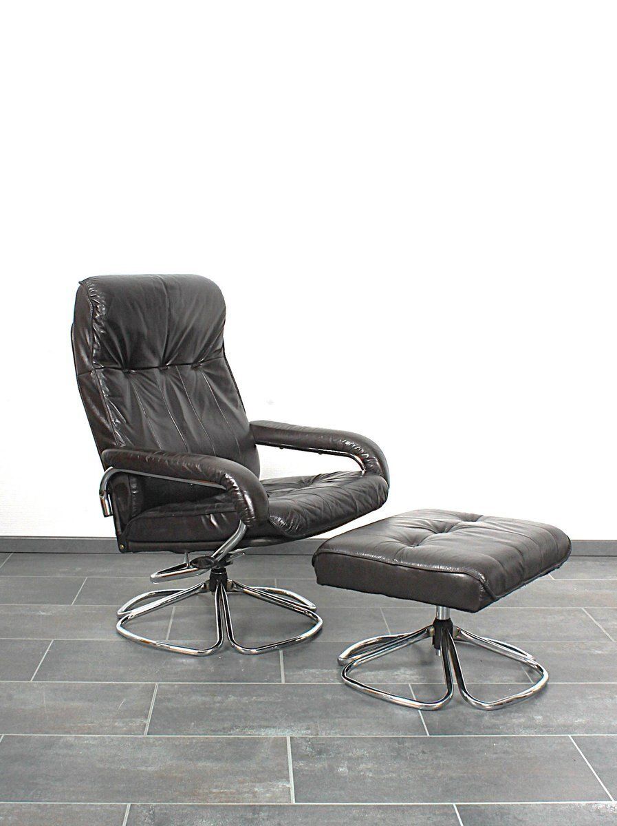 photo furniture Set Of Lounge Chair And Ottoman In Dark Brown Leather, From Unico 1970s, Set Of 2