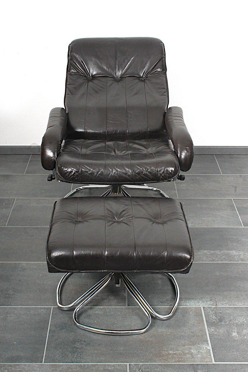 1643.0 Set Of Lounge Chair And Ottoman In Dark Brown Leather, From Unico 1970s, Set Of 2 photo