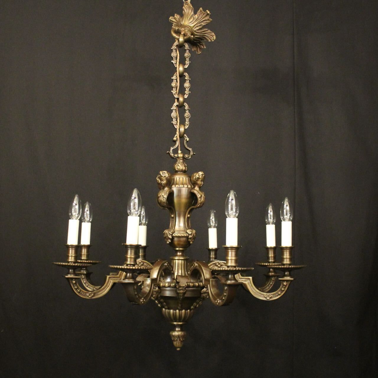 French Bronze 8 Light Antique Chandelier