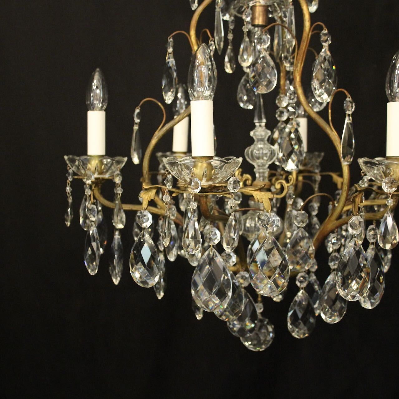 French Gilded 7 Light Antique Crystal Chandelier photo for sale
