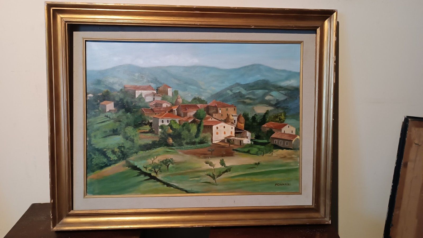Oil Painting On Canvas Tuscan Landscape Signed P.Ciampini