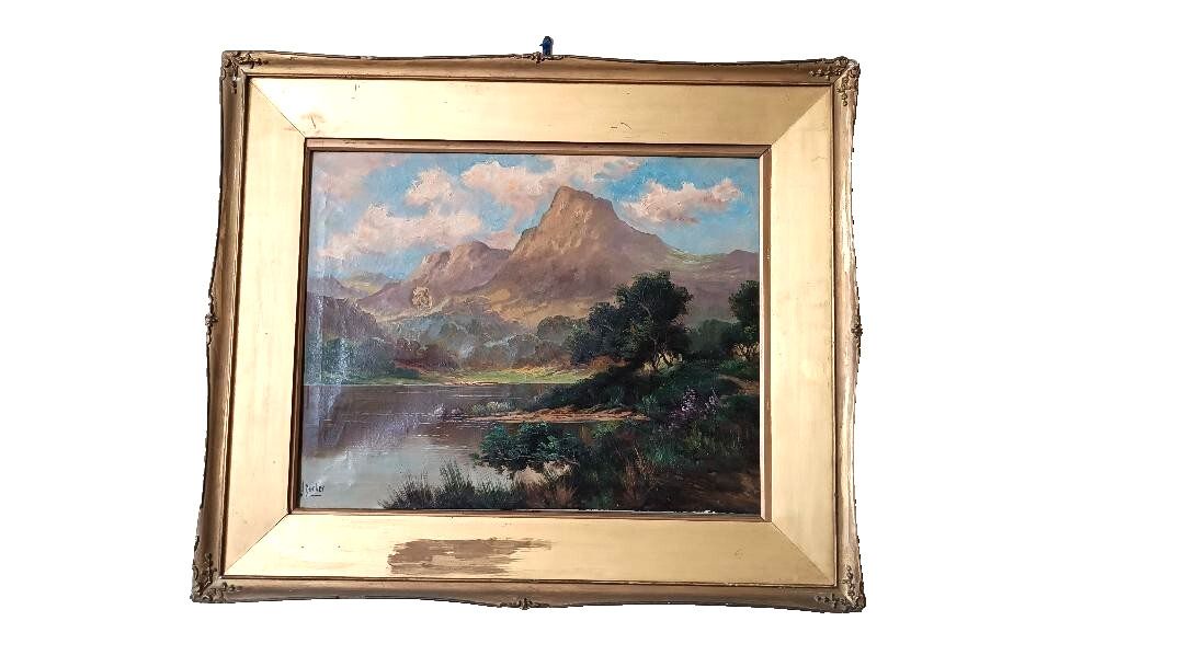 Antique Oil Painting On Canvas Landscape Scotland Jack Ducker photo furniture