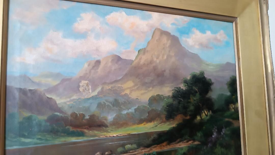 Antique Oil Painting On Canvas Landscape Scotland Jack Ducker photo vinterior