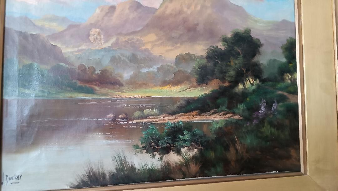 Antique Oil Painting On Canvas Landscape Scotland Jack Ducker photo buy
