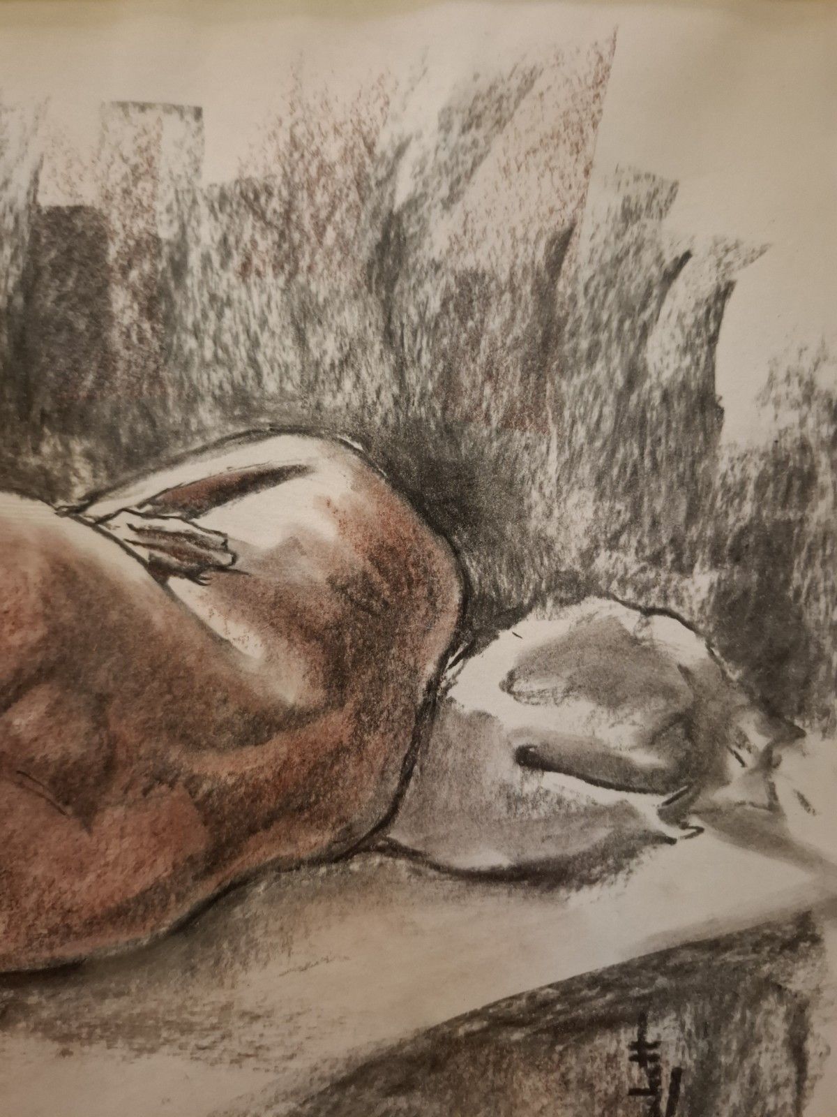 Contemporary John Luce Lockett Charcoal & Chalk Picture Pillow Talk Nude photo buy