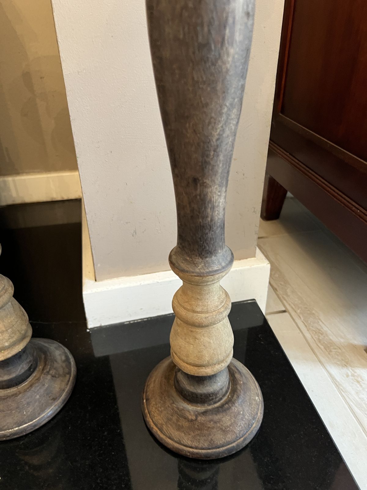 Pair Of Vintage European Wooden Pillar Candle Holders photo Home Decor