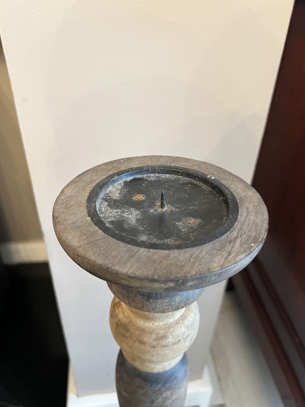 photo furniture Pair Of Vintage European Wooden Pillar Candle Holders
