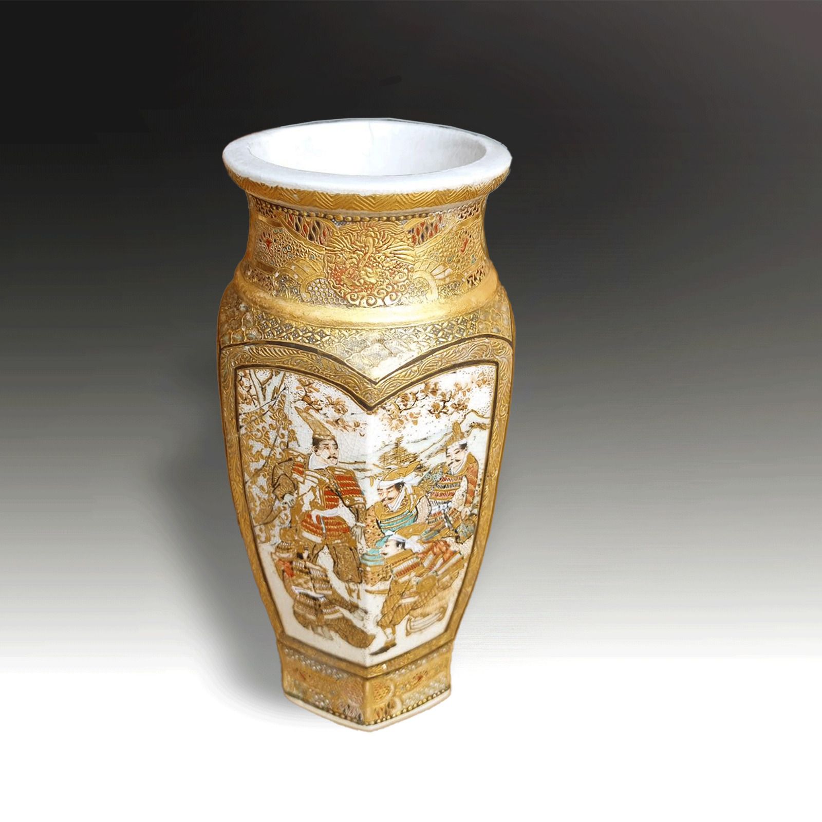 Japanese Satsuma Exceptional Quality Vase. Early Meiji Period  Hexagon Form 15cm photo for sale