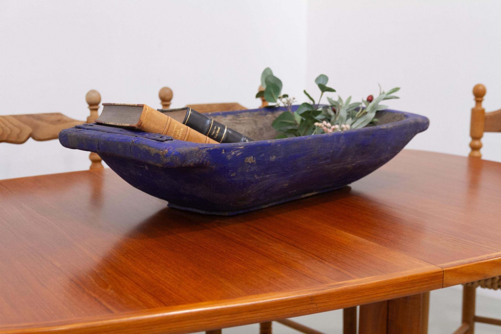 Large Blue Antique Swedish Folk Art Wooden Trough, Late 1800s. photo Home Decor