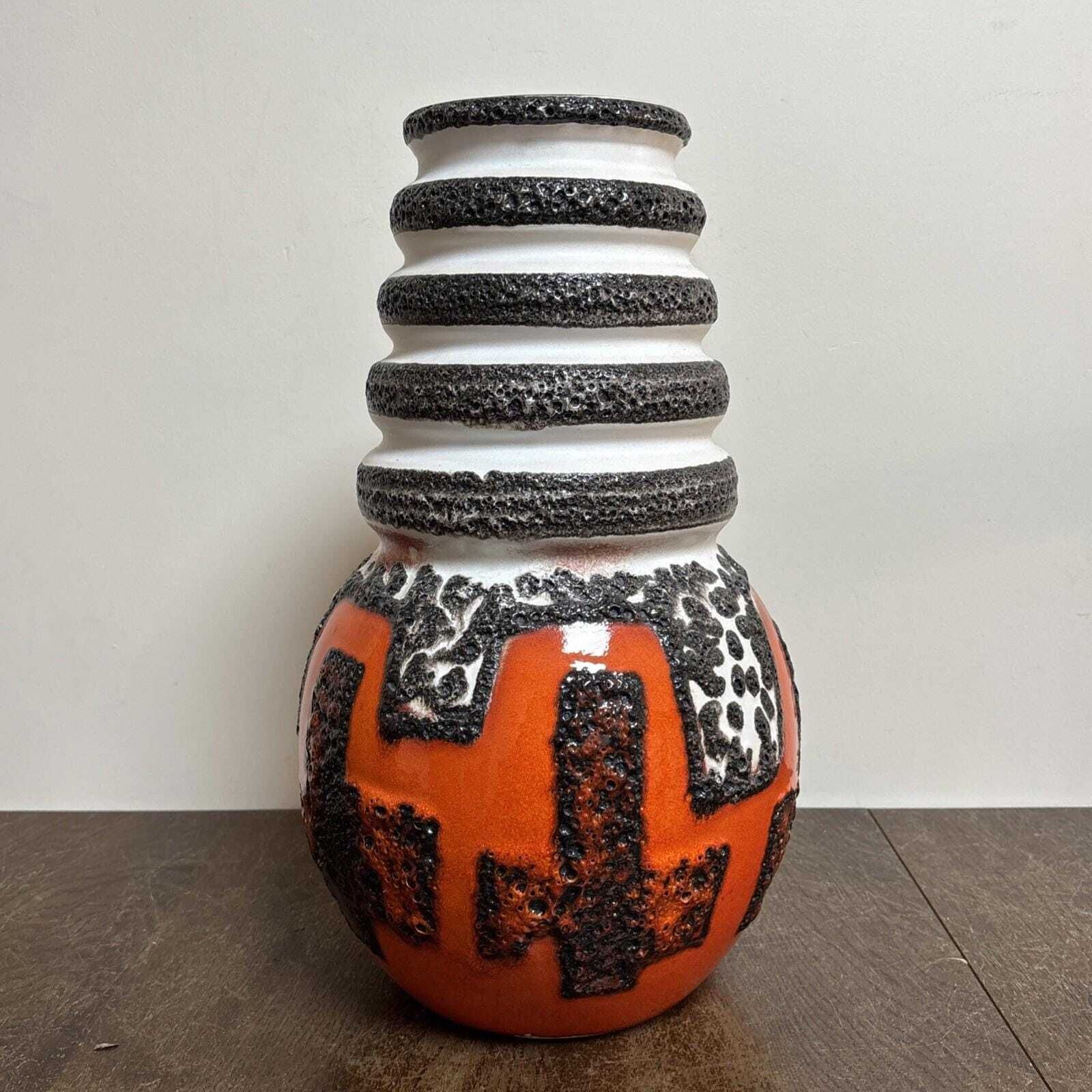 West German Fat Lava Vase – 40cm Tall   Mcm Retro Orange And Black Vase photo furniture