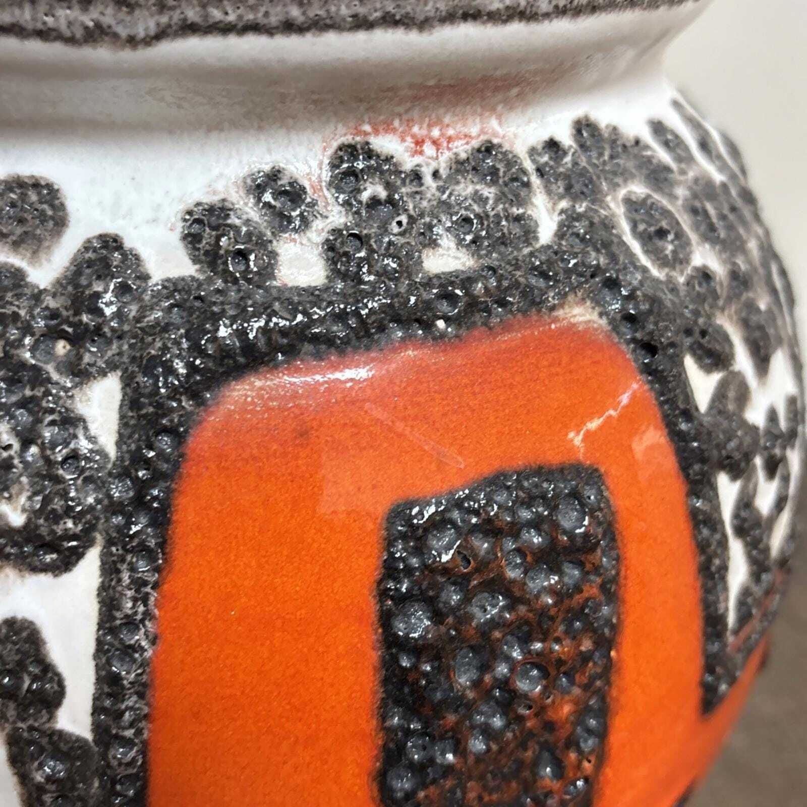West German Fat Lava Vase – 40cm Tall   Mcm Retro Orange And Black Vase photo vinterior