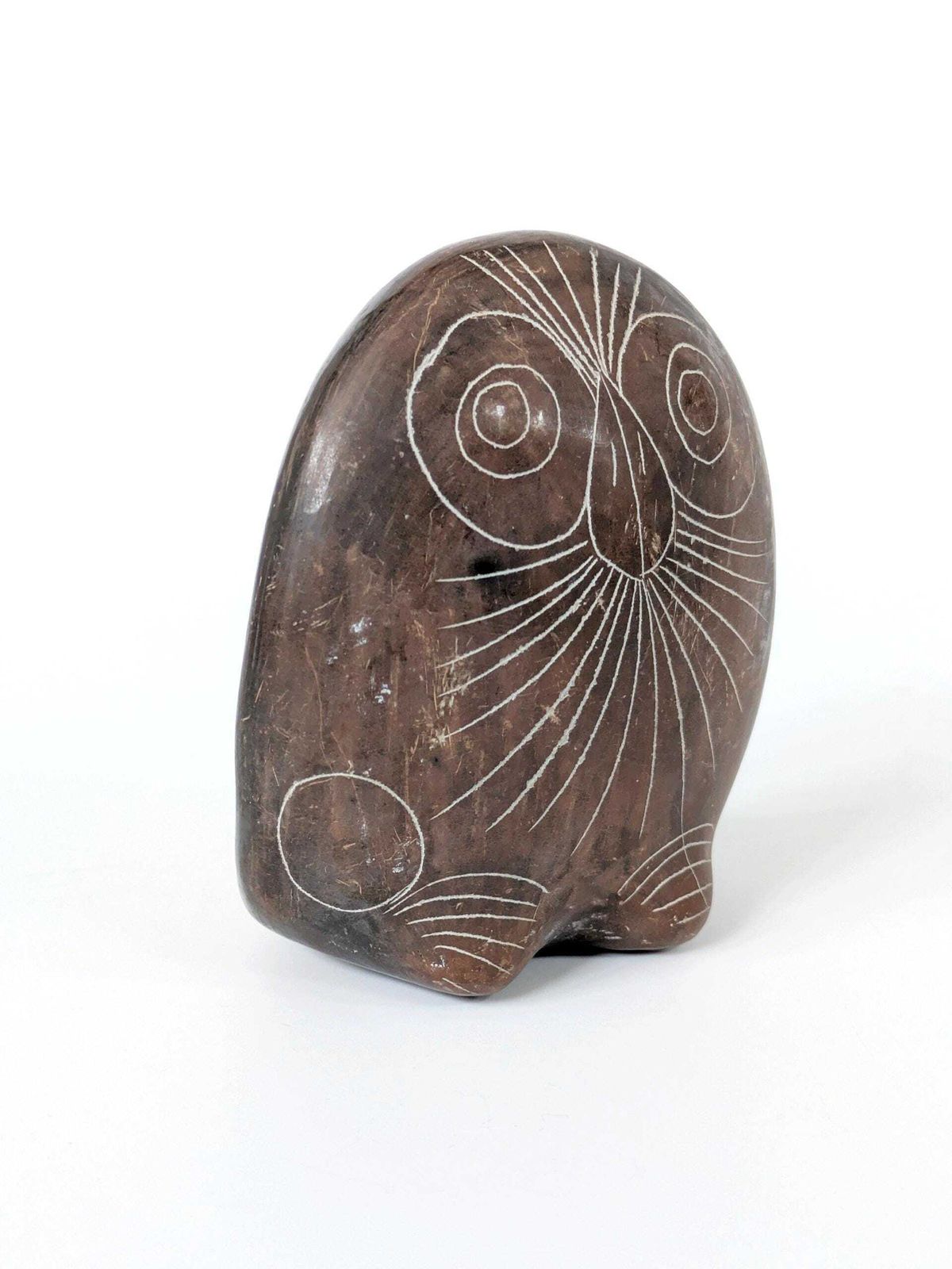 Vintage Mexican Barro Negro Owl Figurine, Oaxaca Black Clay Pottery, Hand Carved Sgraffito Folk Art, 1970s photo 78.0