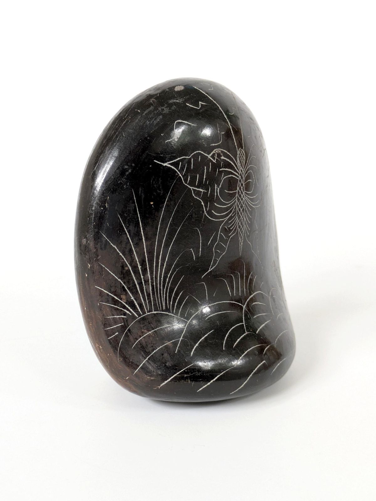 78.0 Vintage Mexican Barro Negro Owl Figurine, Oaxaca Black Clay Pottery, Hand Carved Sgraffito Folk Art, 1970s photo