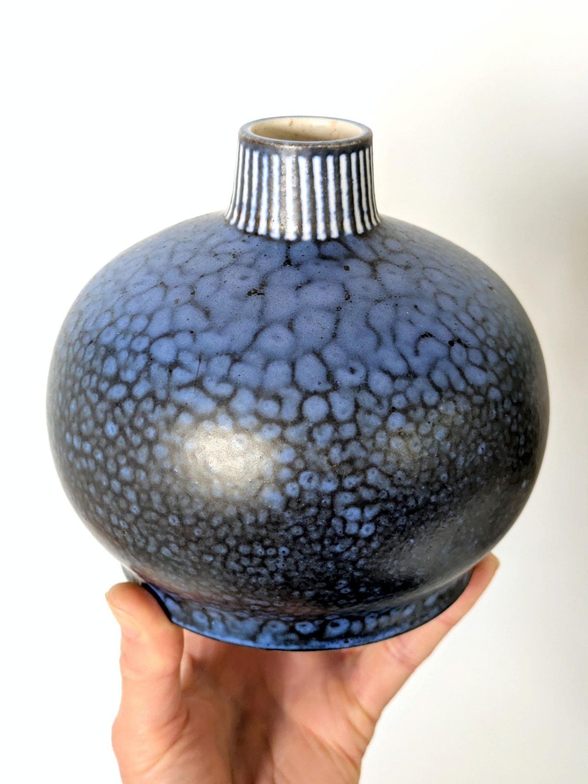 Vintage Thoms Keramik Vase, German Midcentury Pottery, Blue Splatter Glaze, Modernist Studio Art Ceramic, 1960s–1970s photo Home Decor