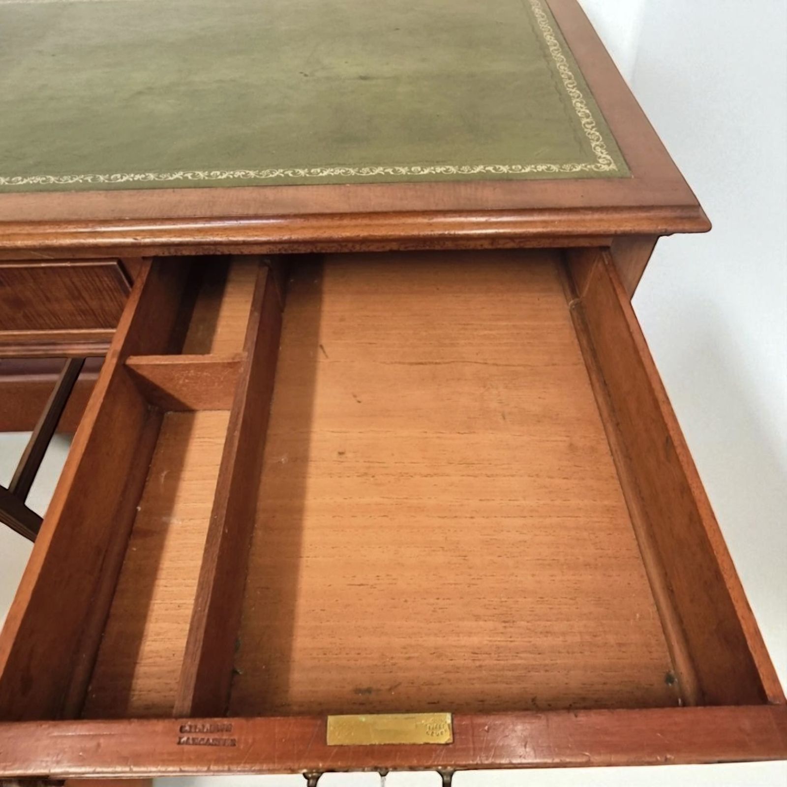 photo buy Stamped Gillows Of Lancaster Victorian Inlaid Mahogany Writing Desk On Brass Castors