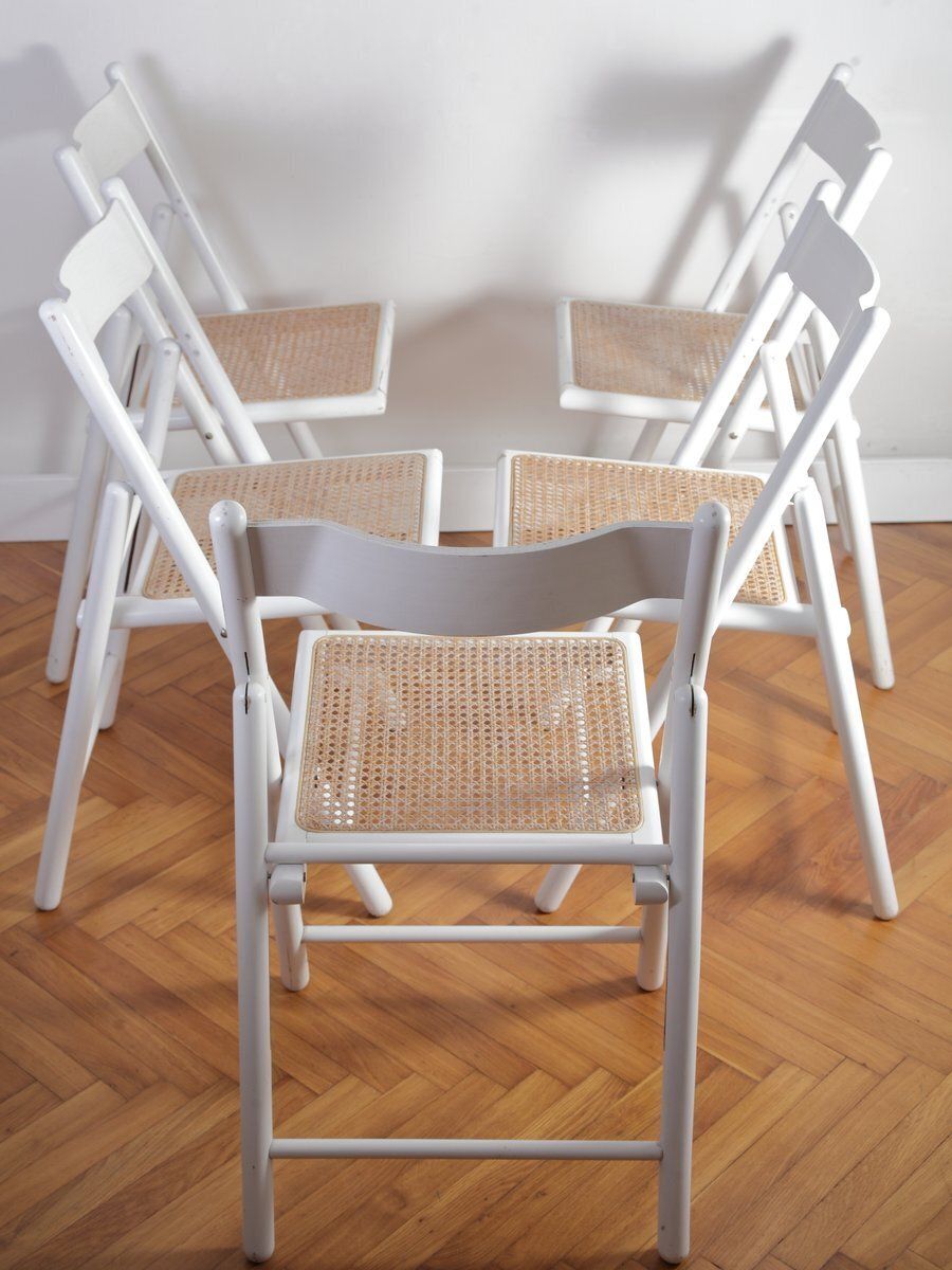 Vintage Cane And Rattan Folding Dining Chairs From Habitat, 1980s, Set Of 5