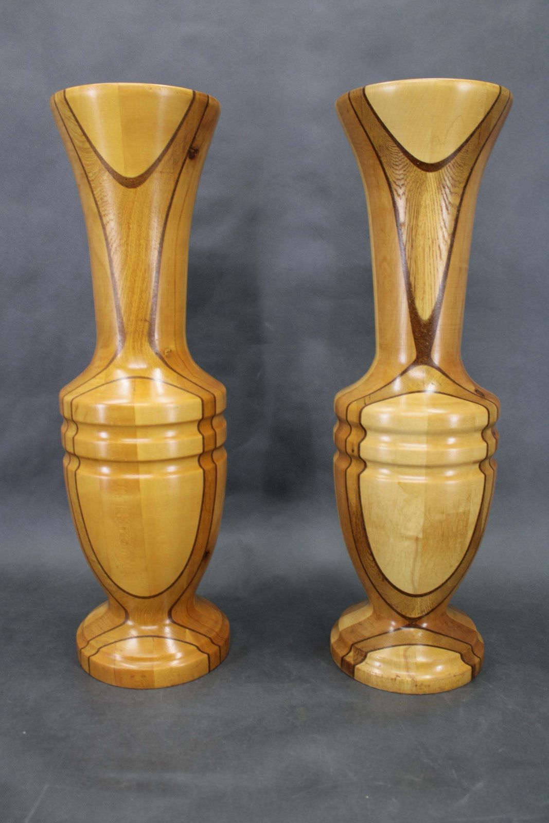 Pair Of Large Czechoslovakian Wooden Vases, Mixed Woods, 1960s photo furniture