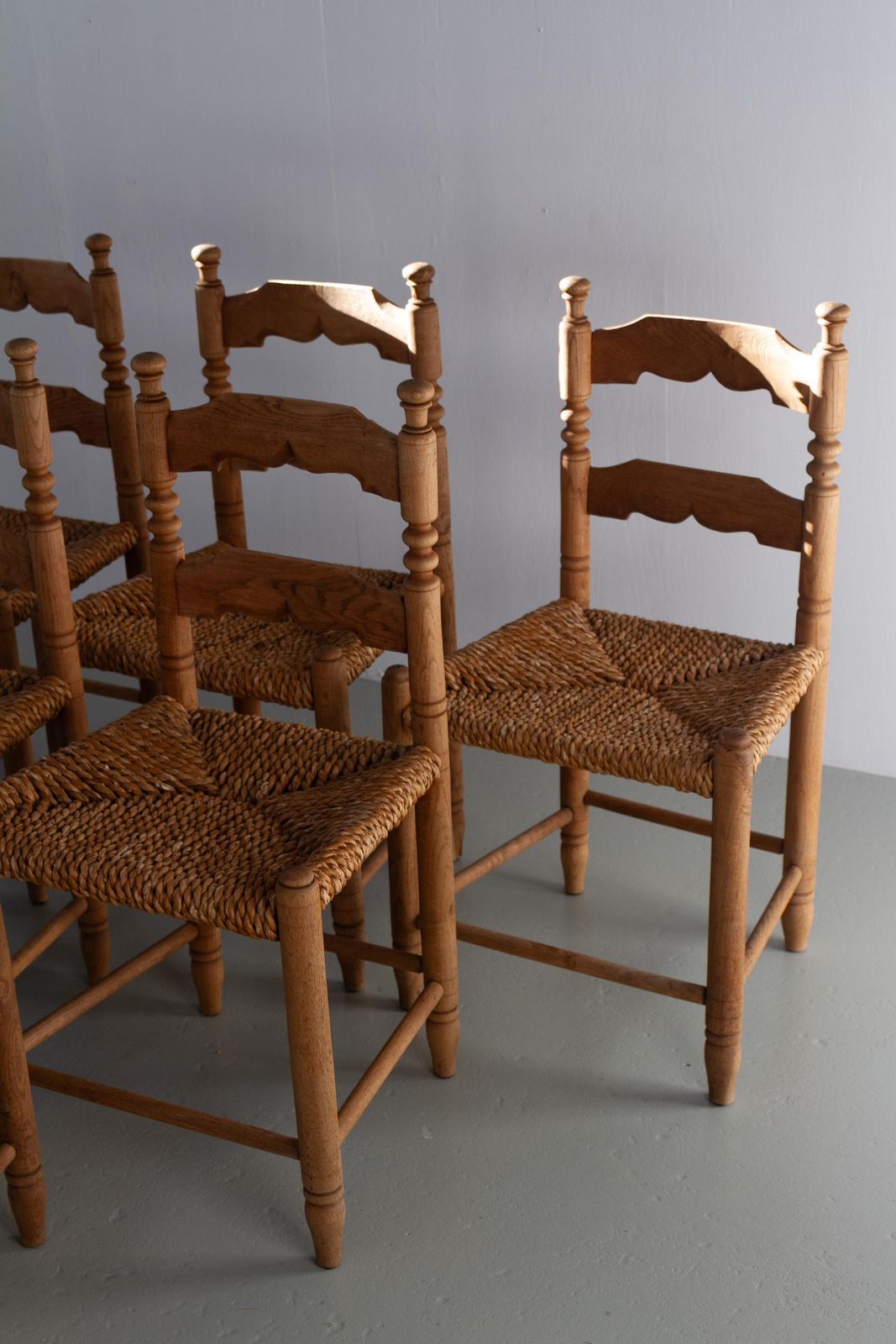 Danish Oak And Seagrass Chairs By Hans Dau, Set Of 6. 1940s. photo for sale