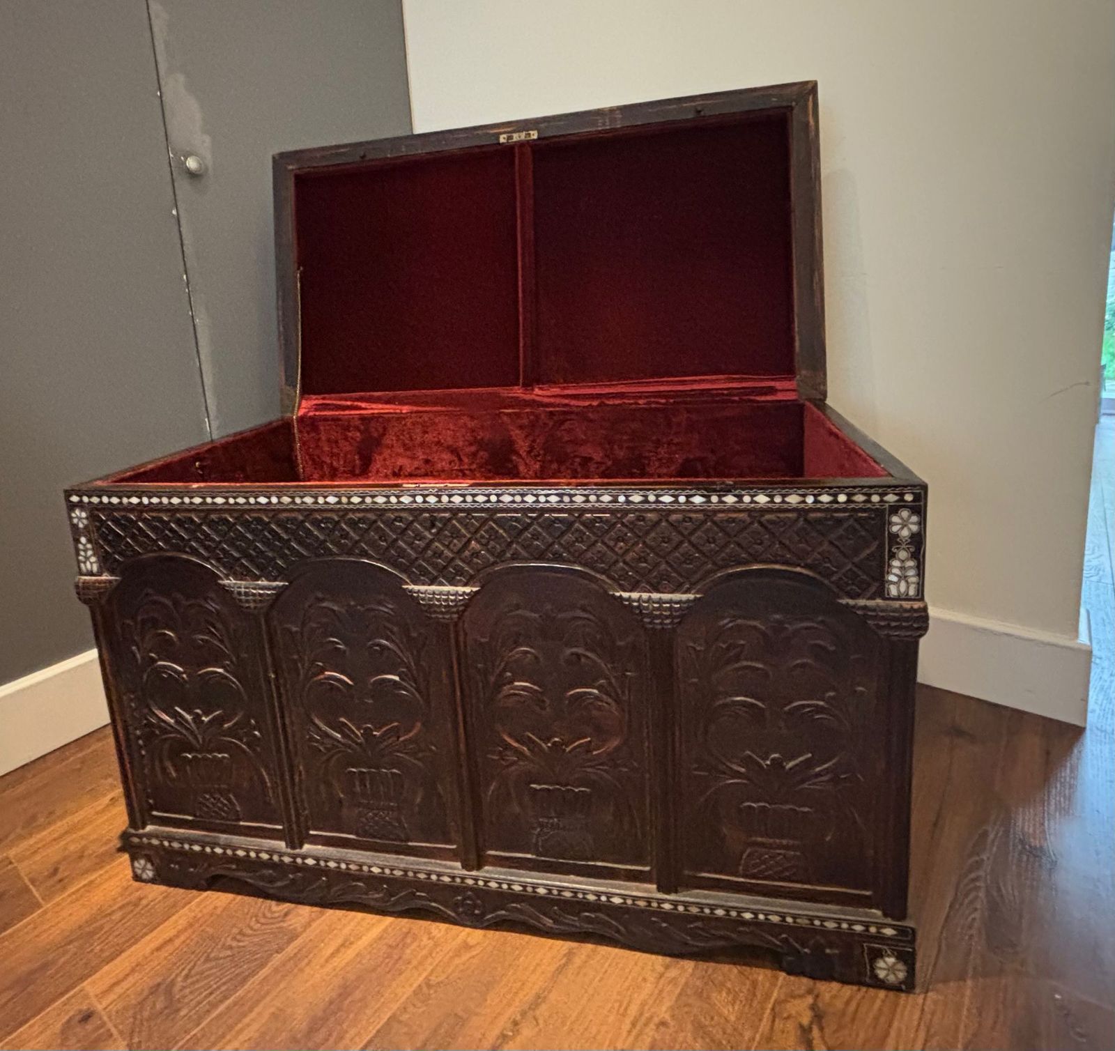 Turkish Artisan Chest: Mother Of Pearl & Walnut Masterpiece photo for sale