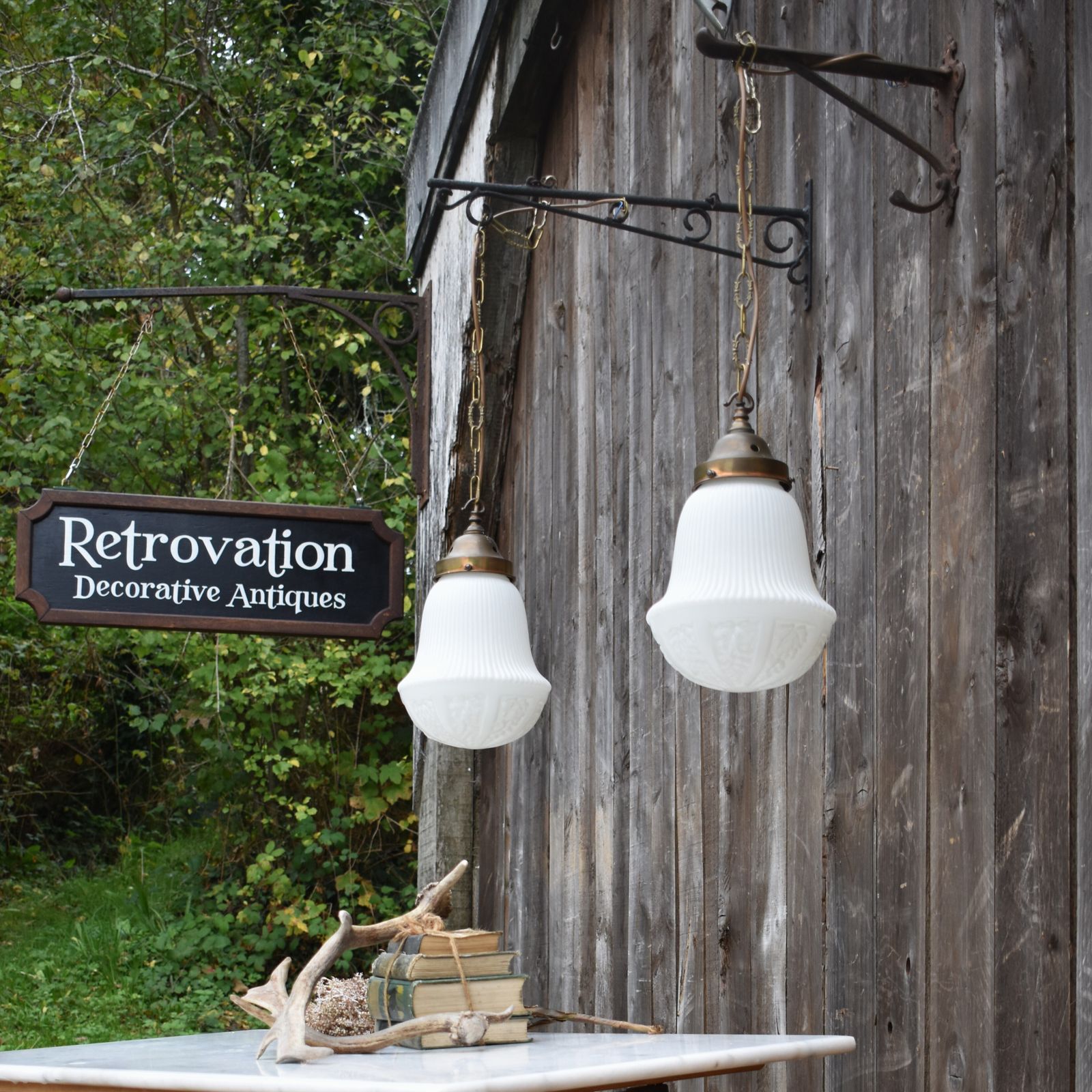 Antique Early 20th Century Grape Embossed Opaline Glass Chapel Church Light Pair photo vinterior