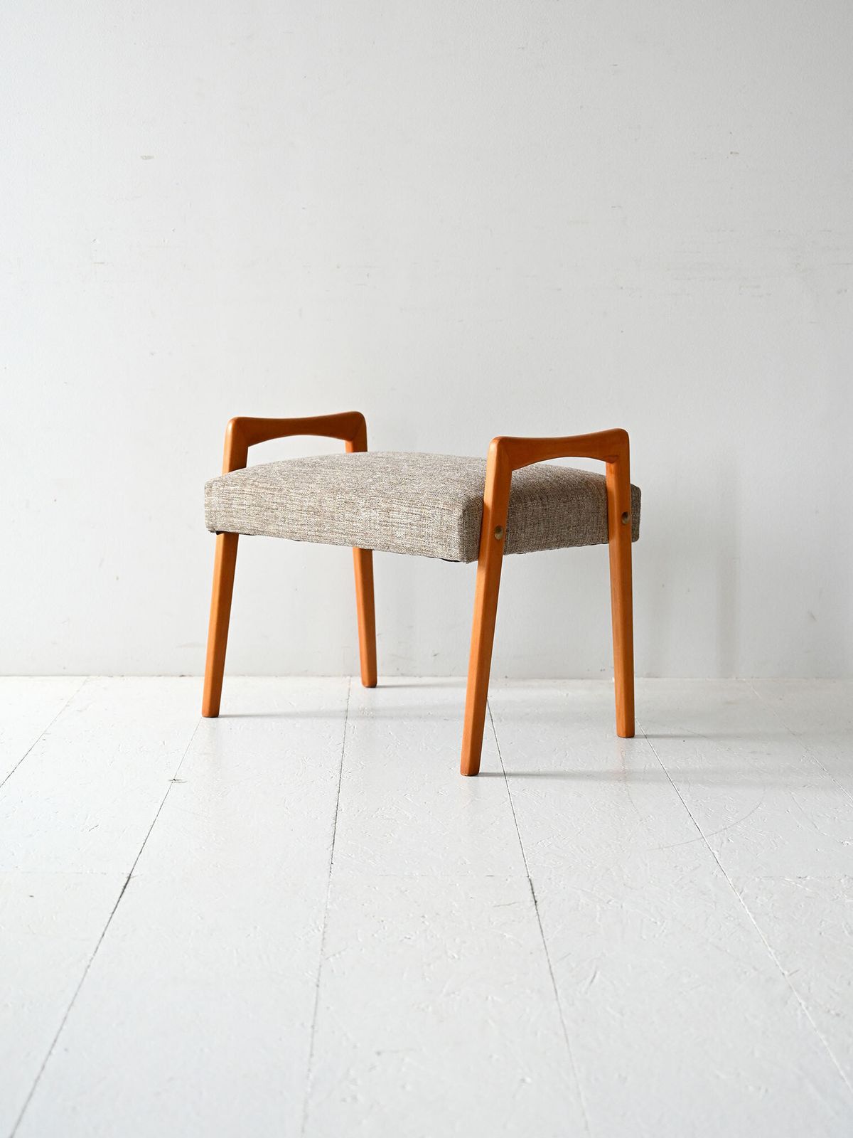 Vintage Scandinavian Oak Footstool With Grey Upholstery photo furniture