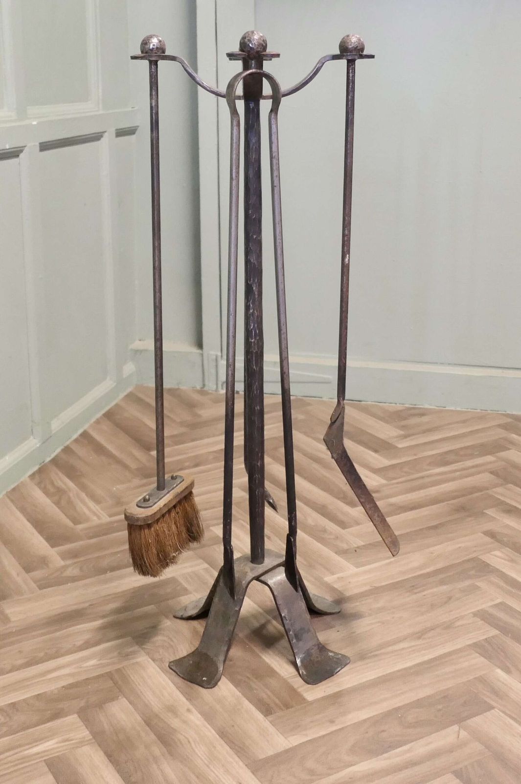 French Gothic Iron Manor House Fire Tool Companion Set photo furniture