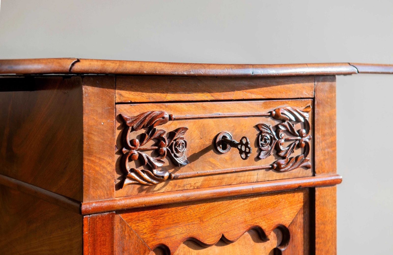 Antique Walnut Cabinet With Fold Out Top, 19th Century Carved Side Chest With Drawer, Classic Victorian Bedside Table photo 864.0
