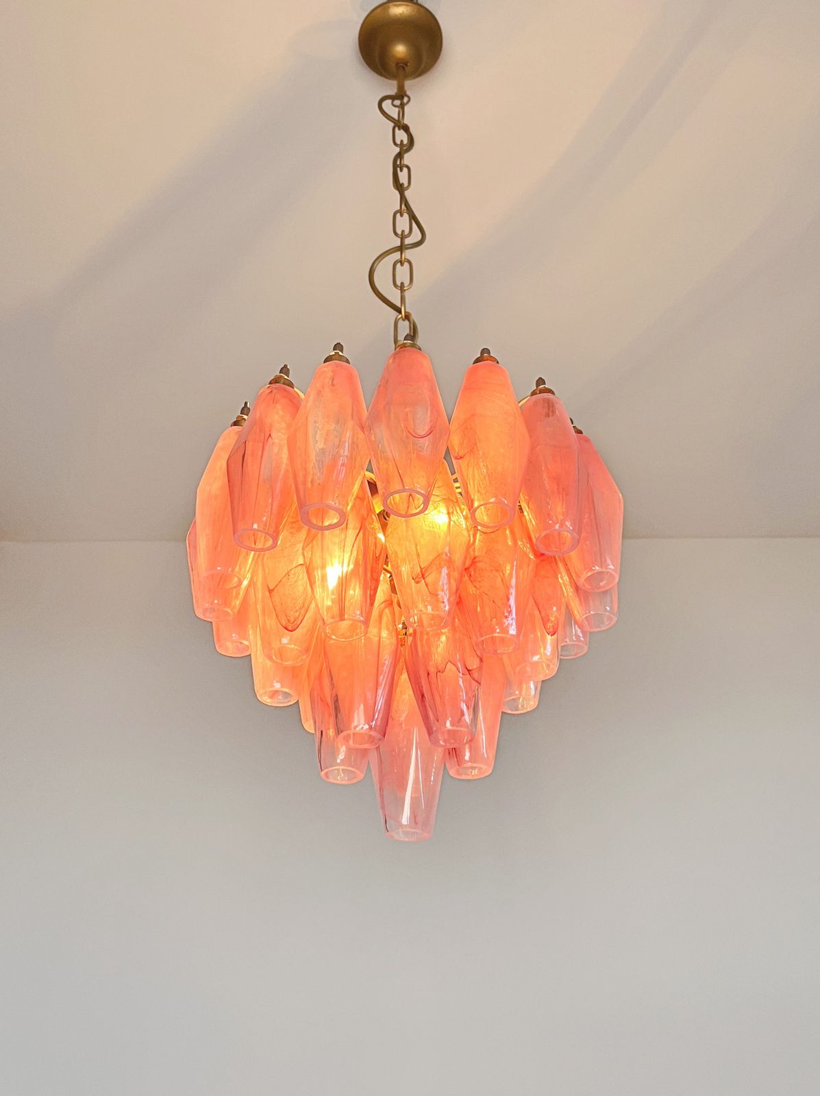 photo for sale Elegant Murano Alabaster Pink Poliedri Chandelier   Carlo Scarpa Design