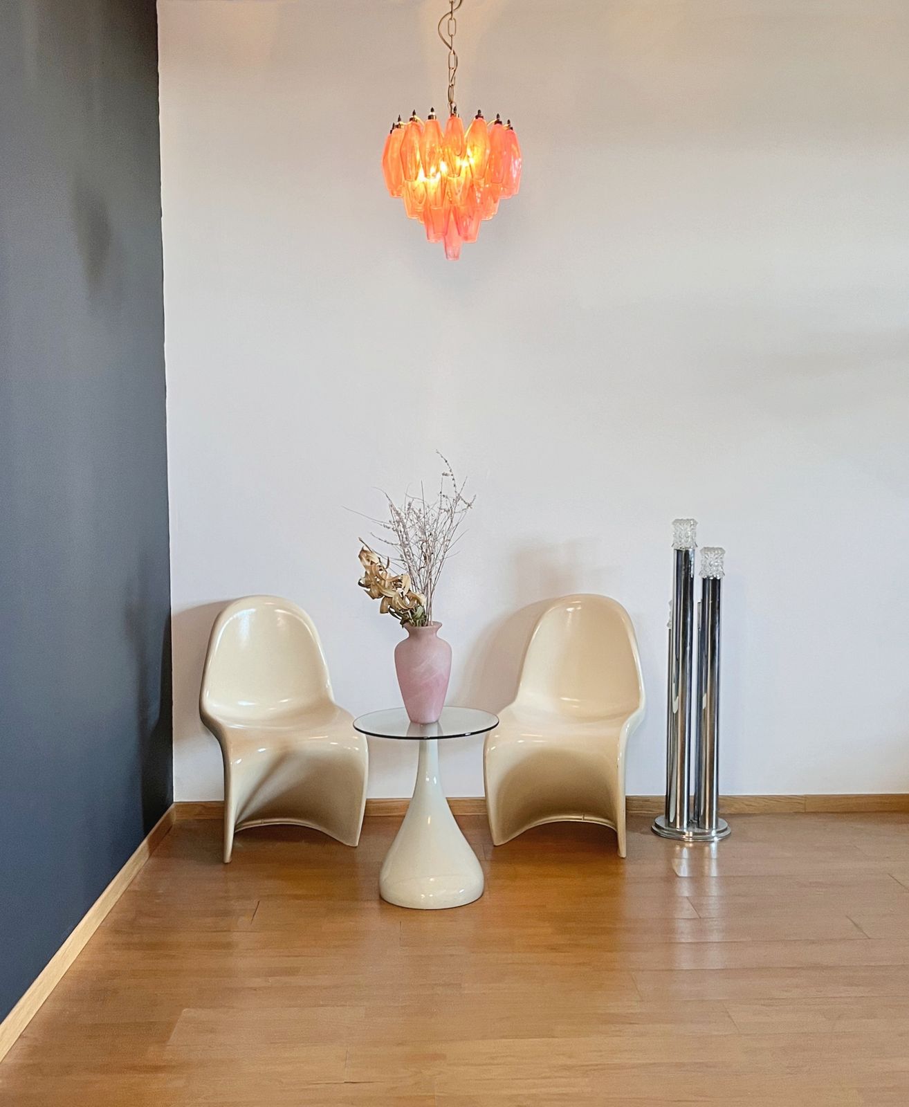 photo buy Elegant Murano Alabaster Pink Poliedri Chandelier   Carlo Scarpa Design