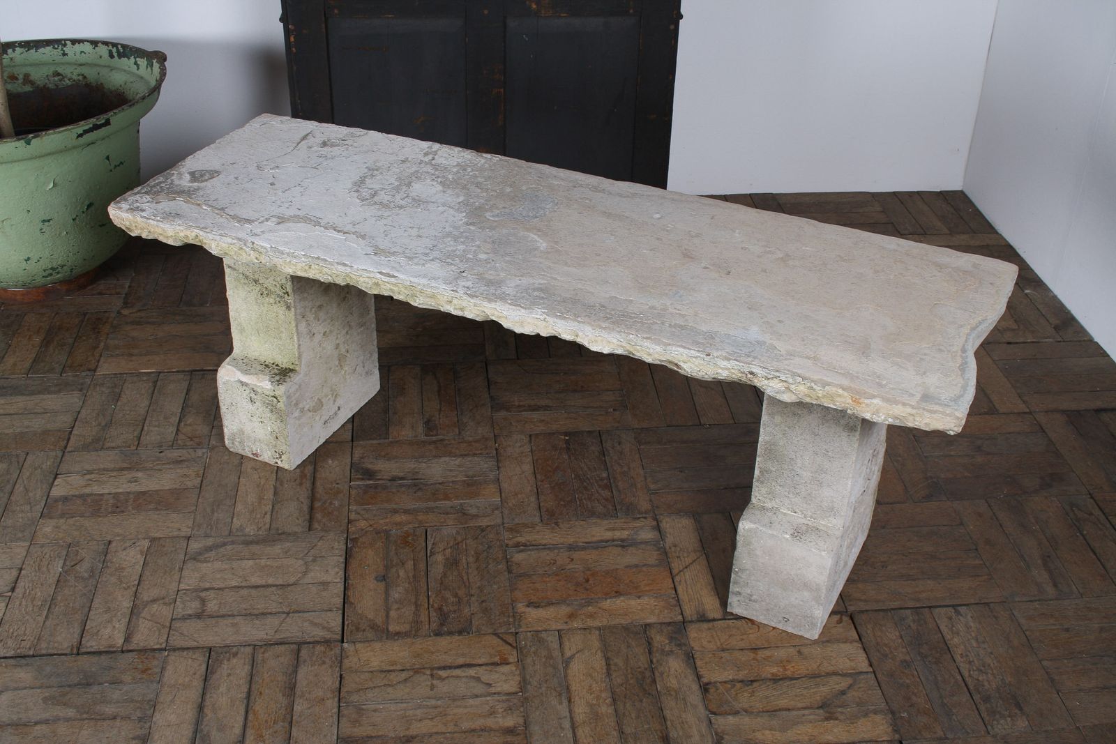 3850.0 Reclaimed Carved Stone And Portland Limestone Garden Bench Seat photo