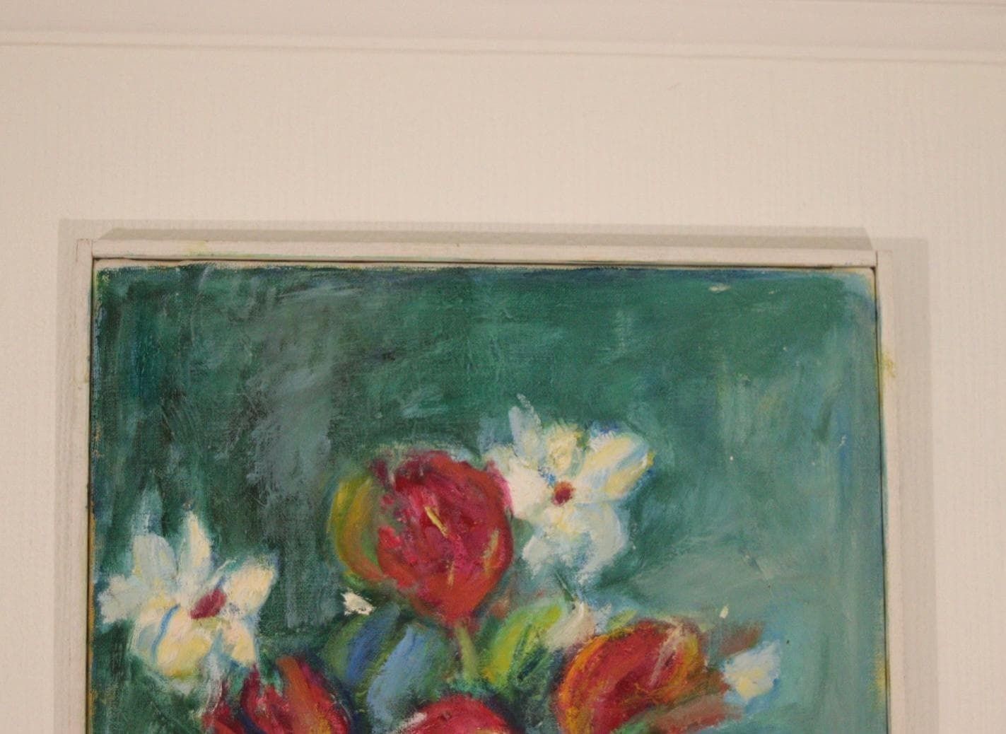 Original Swedish Oil On Canvas – “Vase And Flowers” By M. Hernek – Vintage & Framed  42 × 54 Cm (16.5" × 21.3") photo for sale