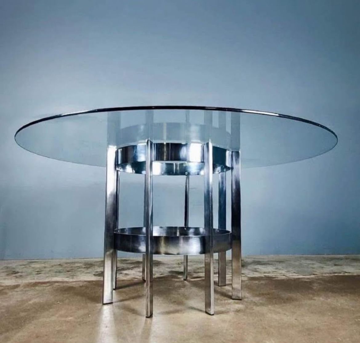 Merrow Associates Chrome Dining Table 'The Preece' By Richard Young, England 70s photo for sale