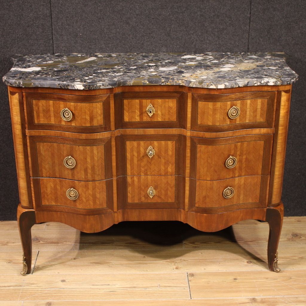 19th Century French Inlaid Dresser With Marble Top photo vintage