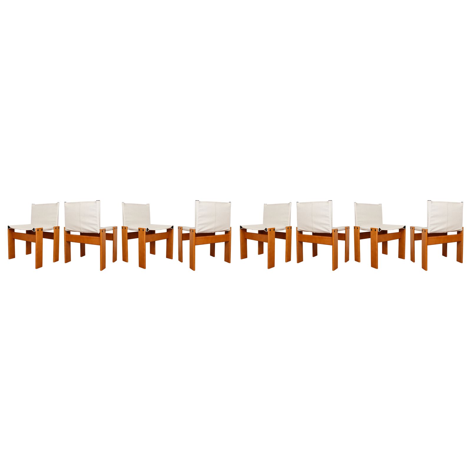 Afra & Tobia Scarpa Off White Canvas Monk Dining Chair For Molteni, Set Of 8 photo for sale
