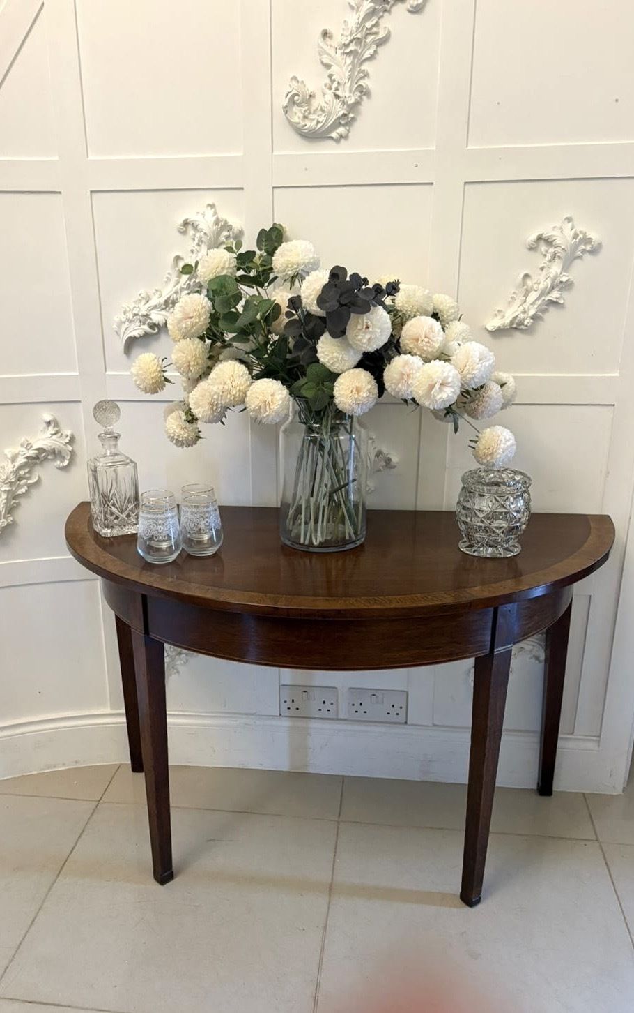 Large Pair Of Antique Quality Figured Mahogany Demi Lune Side Tables photo Furniture