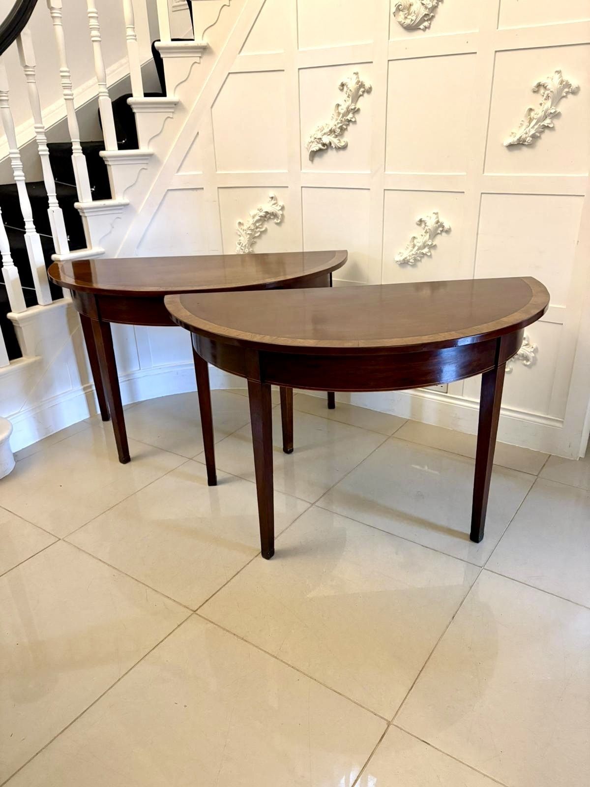 photo for sale Large Pair Of Antique Quality Figured Mahogany Demi Lune Side Tables