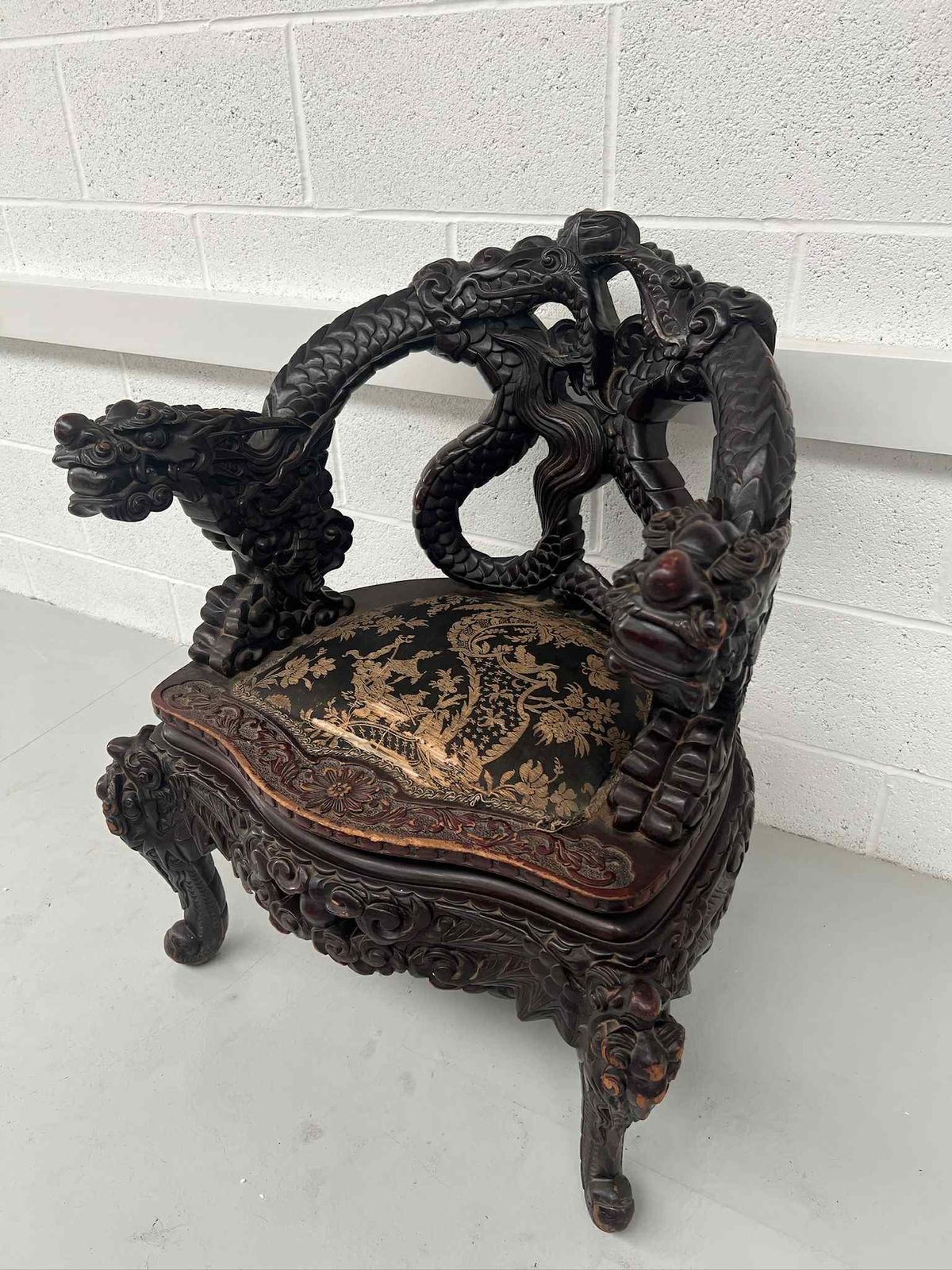 Antique Heavily Carved Dragon Throne photo buy