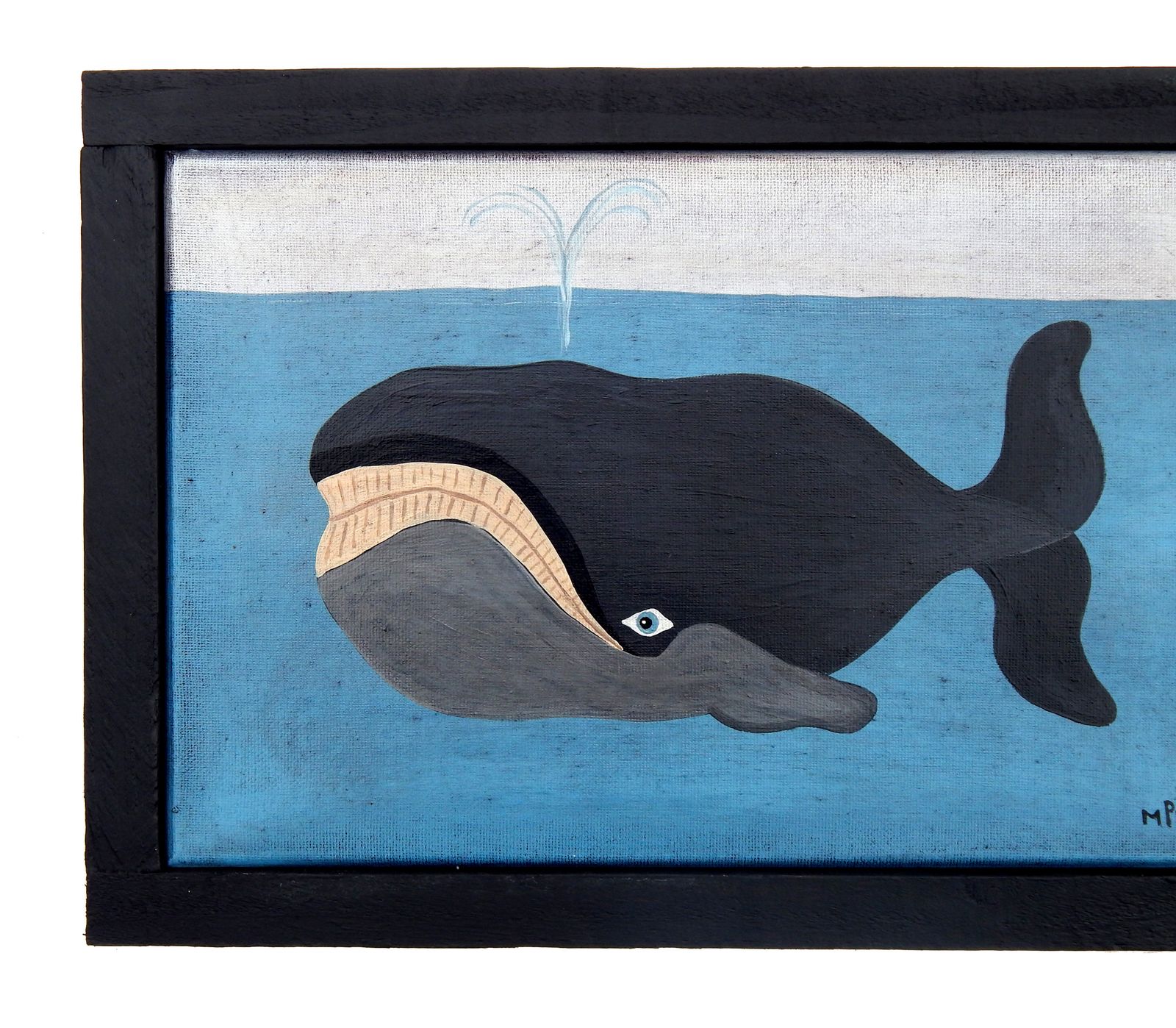 Original Folk Art Painting Naive Whale On Canvas Framed   Nautical   By Matt Rix photo 320.0