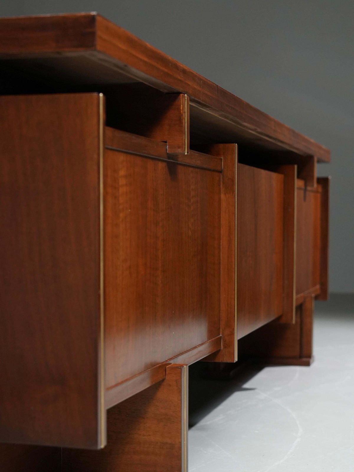 10131.0 Italian Modernist Walnut And Brass Writing Desk, 1950s photo
