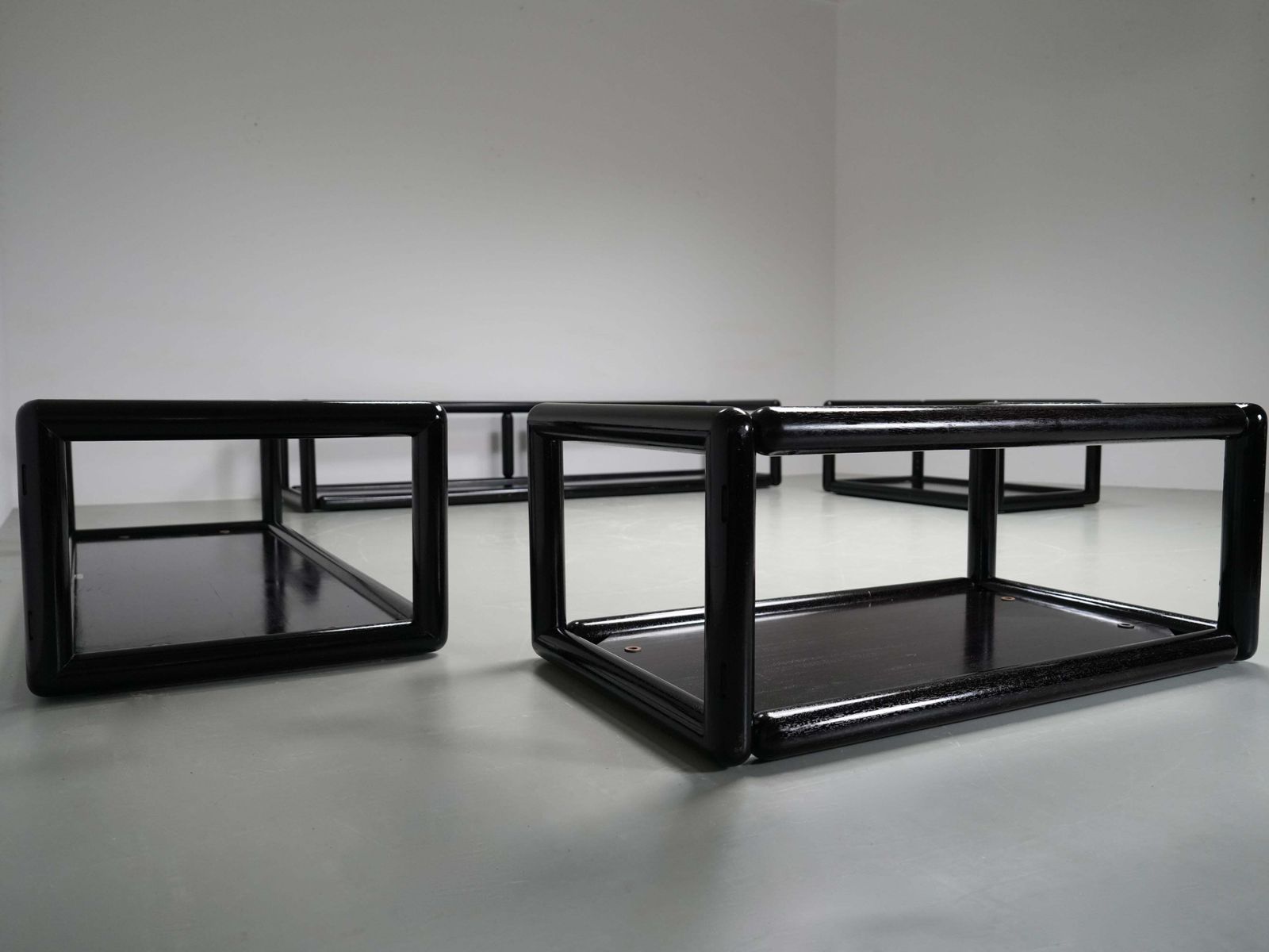 Furniture Set Of 2 Carlo Scarpa 'Cornaro' Sofas In Iroko Wood And Fabric, Italy, 1970's photo