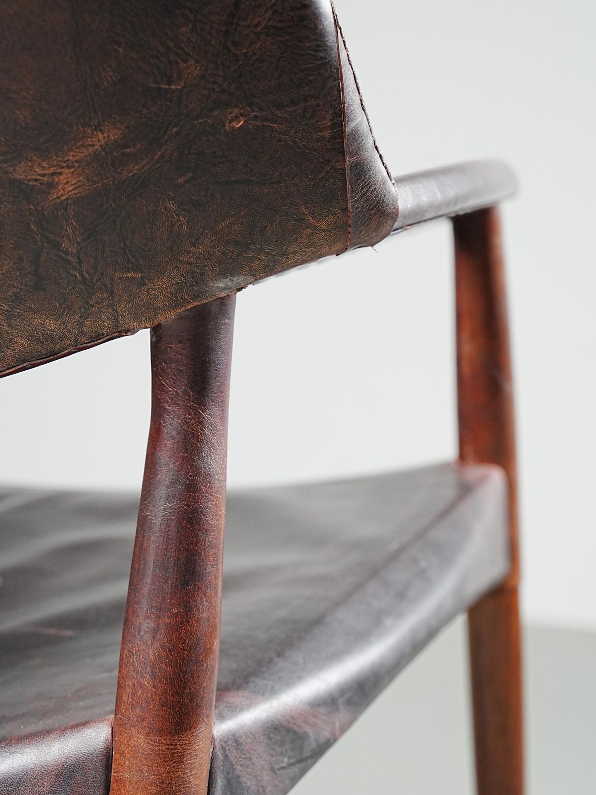 photo for sale Armchair In Leather And Teak By Larsen And Bender For Willy Beck, Denmark, 1950