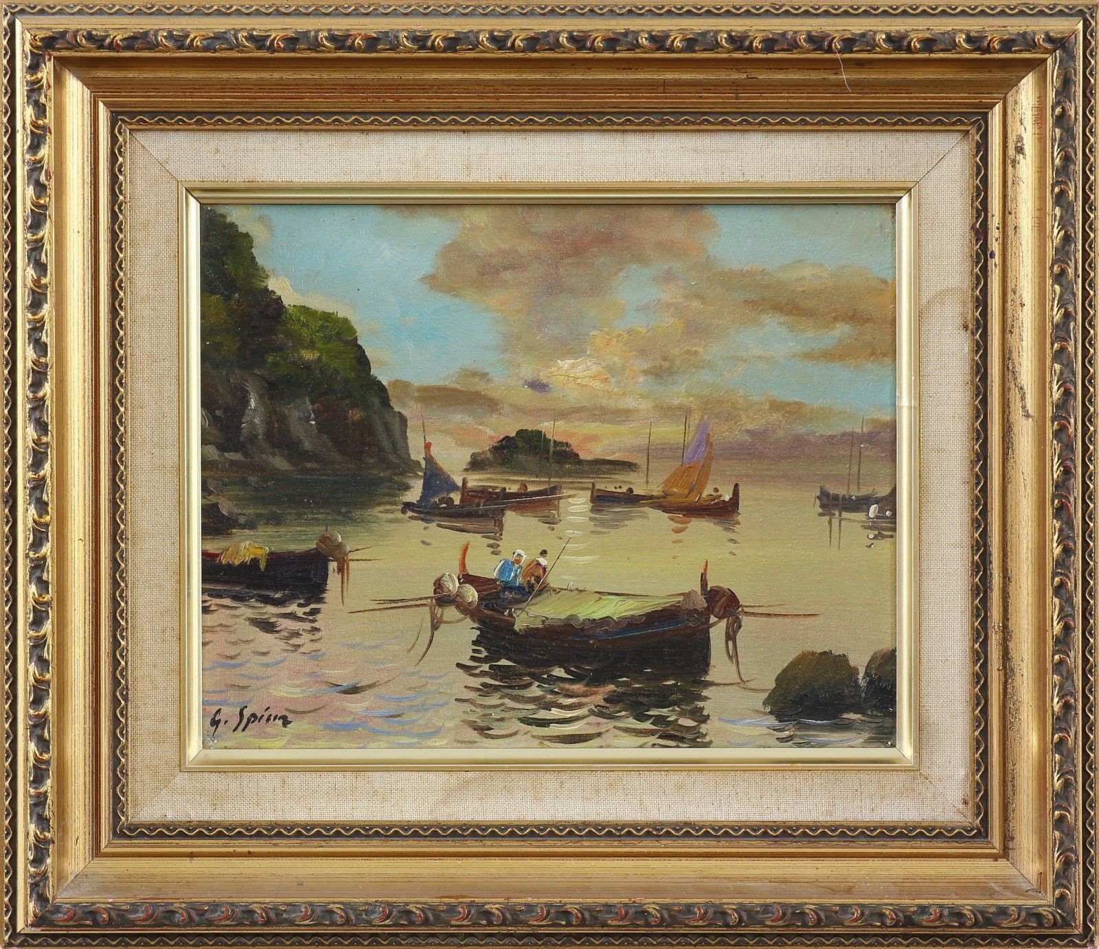 Oil On Canvas Signed Indistinctly. Traditional Côte D'azur Fishing Boats. photo 75.0