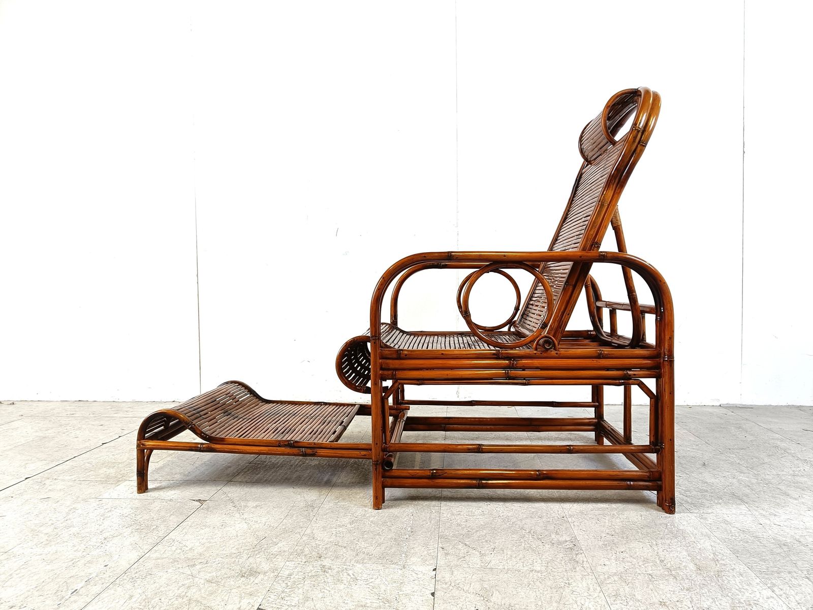 Mid Century Rattan And Bamboo Garden Chair, 1950s photo for sale