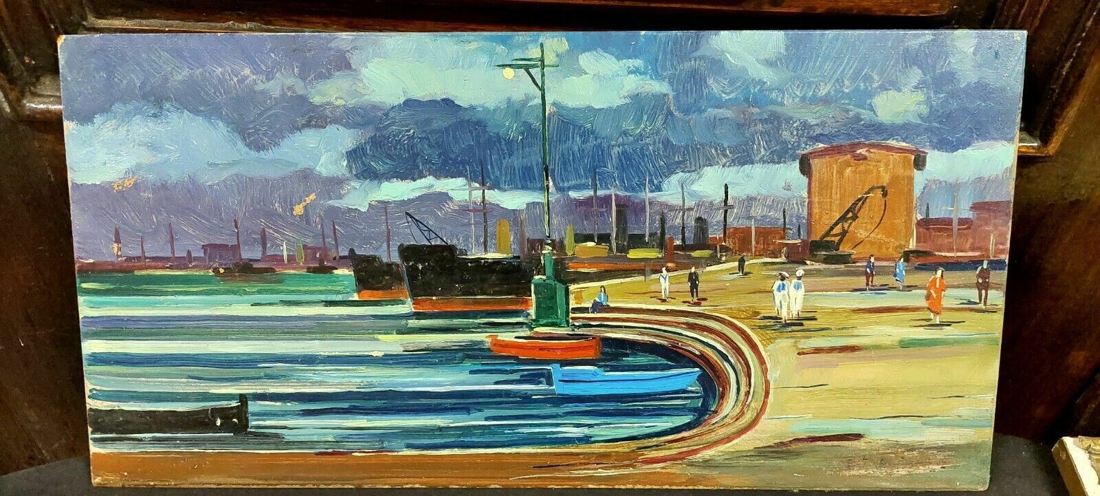 Oil Painting Livorno 1975 Beautiful Boat Port photo Art